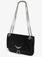 Rock II Clutch - Clutch in grained leather with sliding metal chain and signature wings.