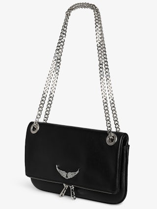 Rock II Clutch - Clutch in grained leather with sliding metal chain and signature wings.