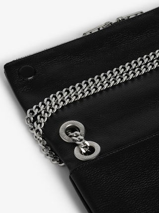 Rock II Clutch - Clutch in grained leather with sliding metal chain and signature wings.