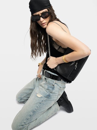 Rocky II Bag - Grained leather shoulder bag with chain and signature wings.