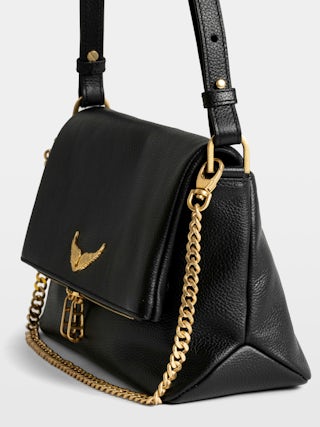 Sac Rocky II - Sac en cuir grainé à bandoulière, avec chaine, et ailes signatures.