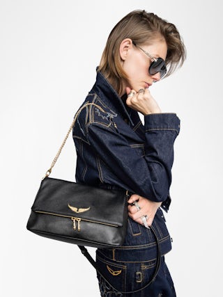 Rocky II Bag - Grained leather shoulder bag with chain and signature wings.
