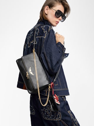 Rocky II Bag - Grained leather shoulder bag with chain and signature wings.