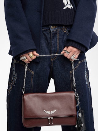 Rocky II Bag - Grained leather shoulder bag with chain and signature wings.