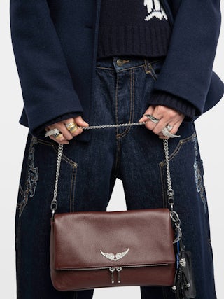 Rocky II Bag - Grained leather shoulder bag with chain and signature wings.