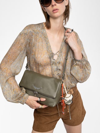 Rocky II Bag - Grained leather bag with shoulder strap and signature wings.