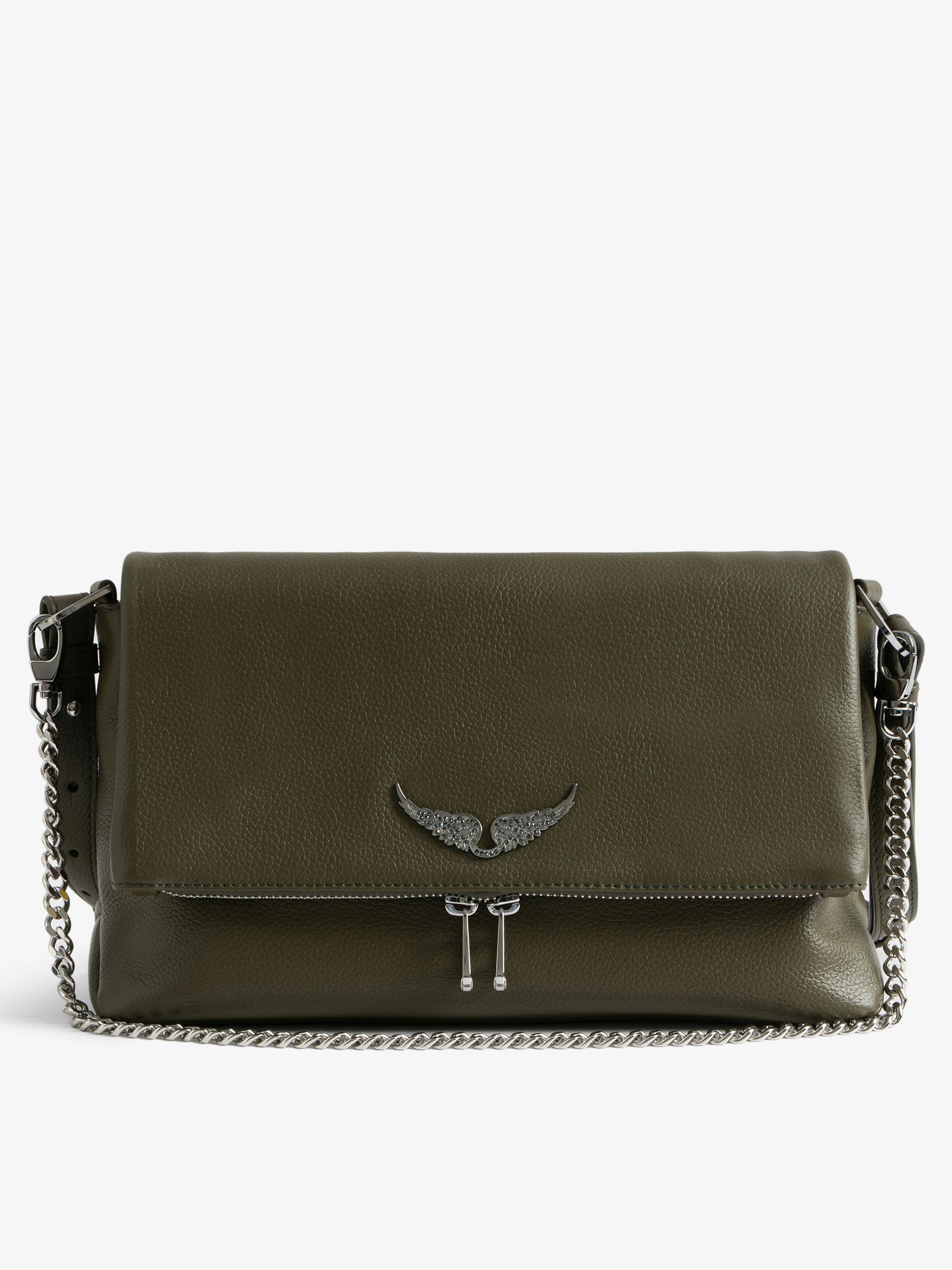 Sac Rocky II - Sac en cuir grainé à bandoulière et ailes signatures.