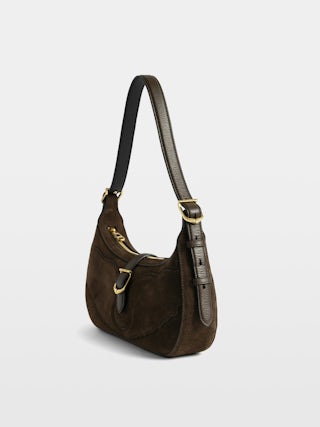 Moonrise Bag - Baguette bag in suede with leather handle and signature wings.