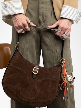 Moonrise Hobo Bag - Hobo bag in suede with leather handle and signature wings.
