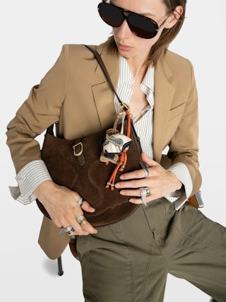 Sac Moonrise Hobo - Sac hobo en suede avec anse en cuir et ailes signatures.