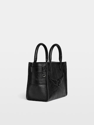 Angel Tote XS Bag - Small bag in crinkled effect leather with double handles, shoulder strap and embossed wings signature.