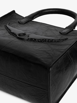 Angel Tote XS Bag - Small bag in crinkled effect leather with double handles, shoulder strap and embossed wings signature.