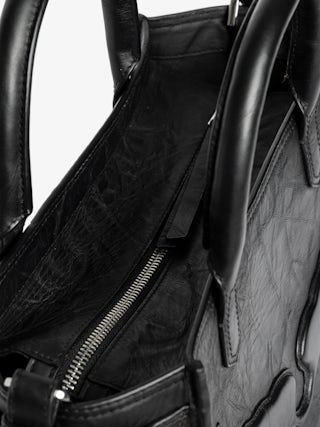 Angel Tote XS Bag - Small bag in crinkled effect leather with double handles, shoulder strap and embossed wings signature.