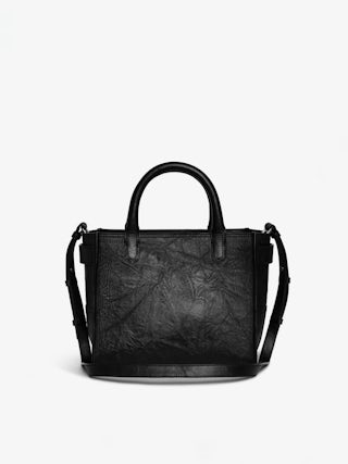 Angel Tote XS Bag - Small bag in crinkled effect leather with double handles, shoulder strap and embossed wings signature.
