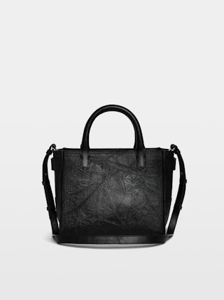 Angel Tote XS Bag - Small bag in crinkled effect leather with double handles, shoulder strap and embossed wings signature.