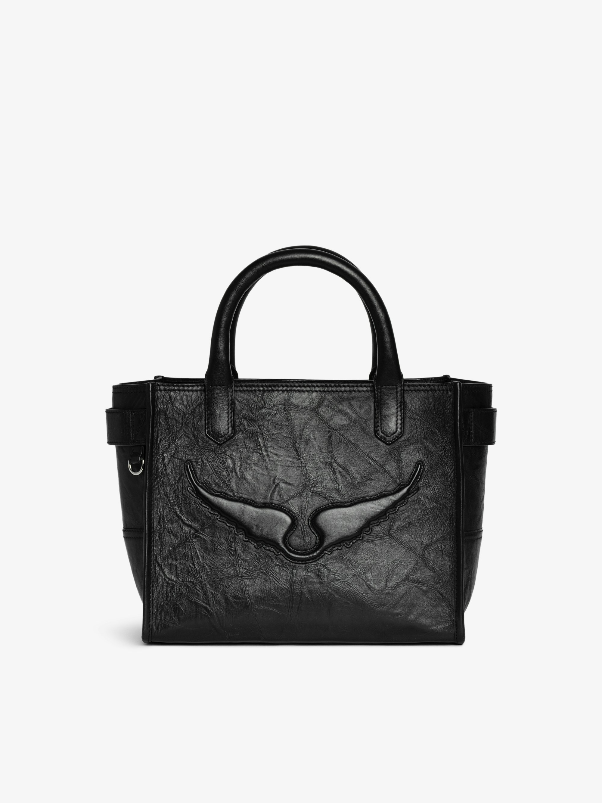 Angel Tote XS Bag - Small bag in crinkled effect leather with double handles, shoulder strap and embossed wings signature.