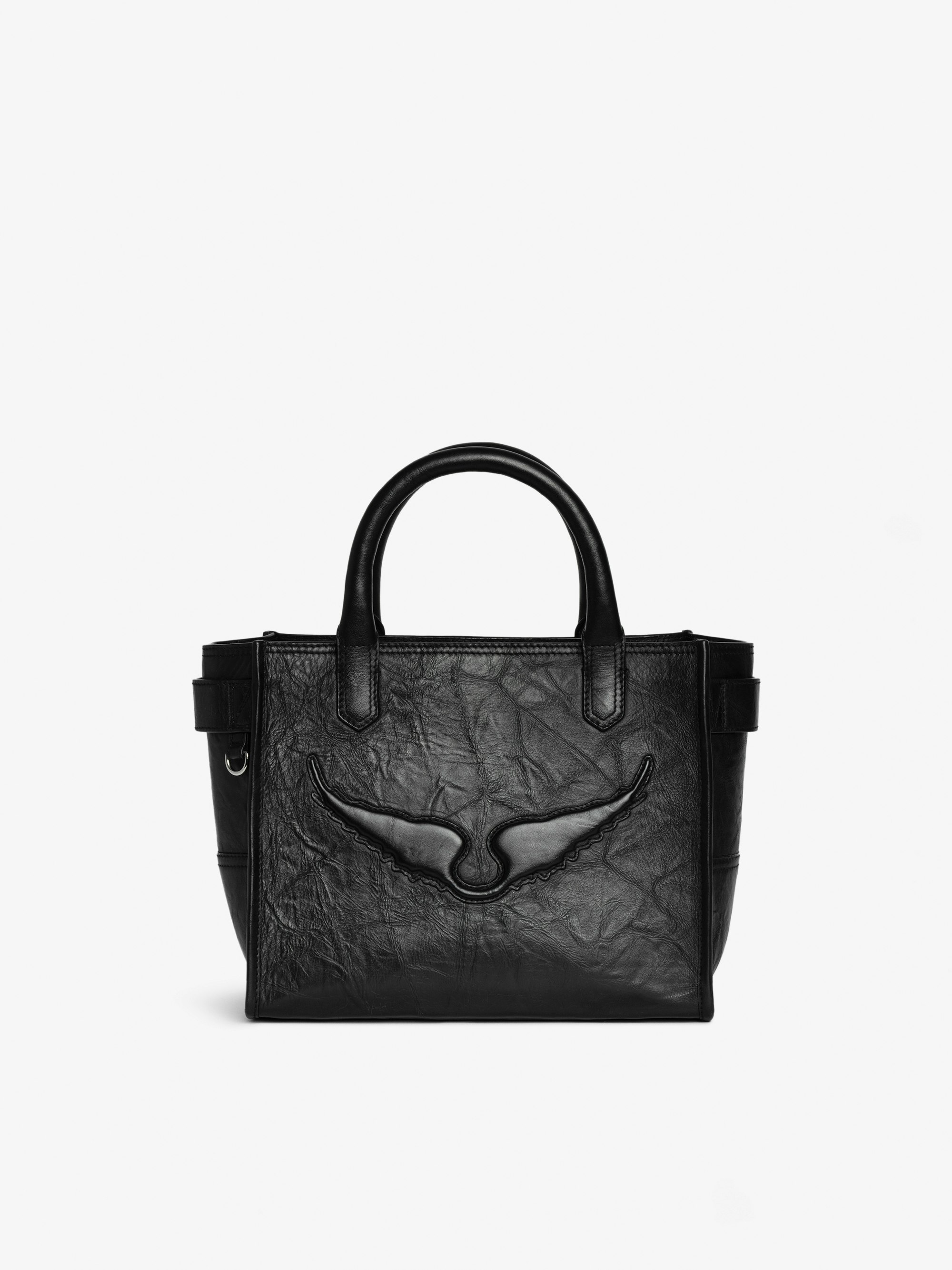 Angel Tote XS Bag - Small bag in crinkled effect leather with double handles, shoulder strap and embossed wings signature.