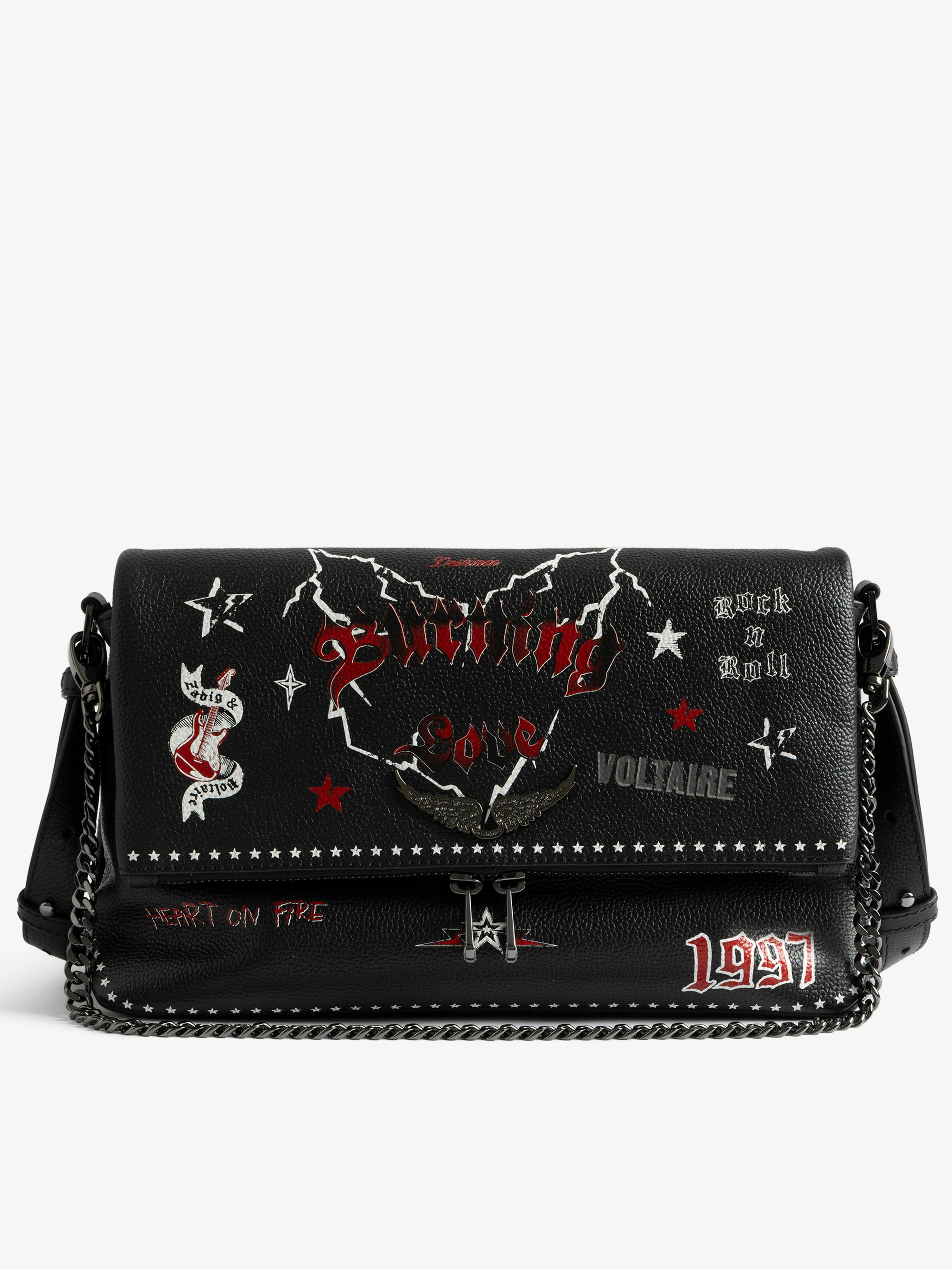 Sac Rocky II Punk - Sac en cuir grainé punk à bandoulière, avec chaine, et ailes signatures.