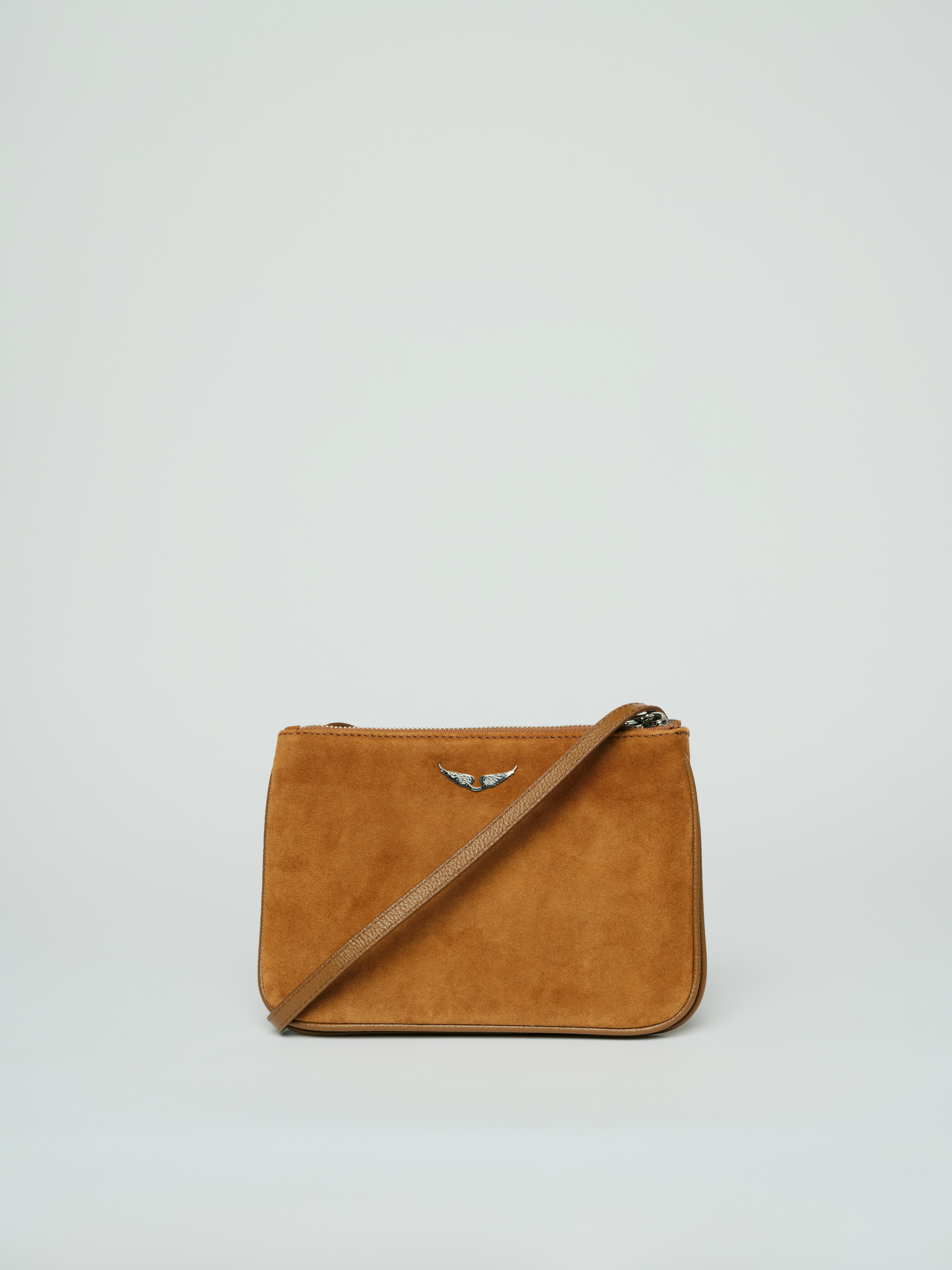 Duo Wings Suede Bag - Structured suede bag with wing accents.