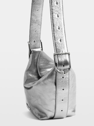 Borsa Baby Jane Vintage Metal - Borsa in pelle metallizzata, con tracolla regolabile e firma ali.