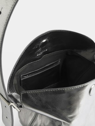 Borsa Baby Jane Vintage Metal - Borsa in pelle metallizzata, con tracolla regolabile e firma ali.