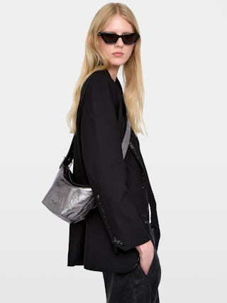 Borsa Baby Jane Vintage Metal - Borsa in pelle metallizzata, con tracolla regolabile e firma ali.