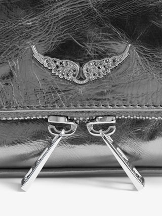 Rock Nano Vintage Metal Clutch - Metallic leather clutch with signature rhinestone-embellished wings.
