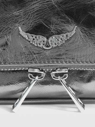 Rock Nano Vintage Metal Clutch - Metallic leather clutch with signature rhinestone-embellished wings.