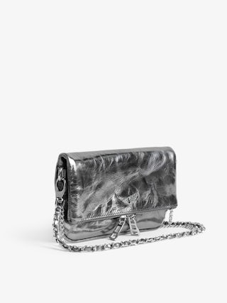 Rock Nano Vintage Metal Clutch - Metallic leather clutch with signature rhinestone-embellished wings.