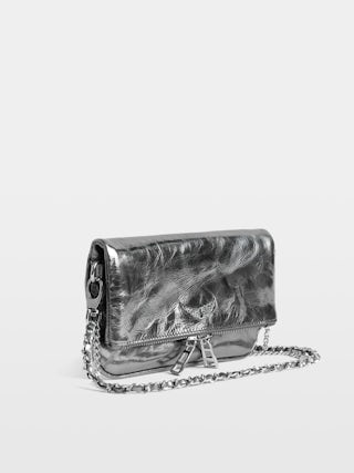 Rock Nano Vintage Metal Clutch - Metallic leather clutch with signature rhinestone-embellished wings.