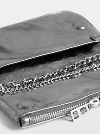 Rock Nano Vintage Metal Clutch - Metallic leather clutch with signature rhinestone-embellished wings.
