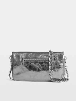Rock Nano Vintage Metal Clutch - Metallic leather clutch with signature rhinestone-embellished wings.