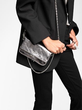 Rock Nano Vintage Metal Clutch - Metallic leather clutch with signature rhinestone-embellished wings.