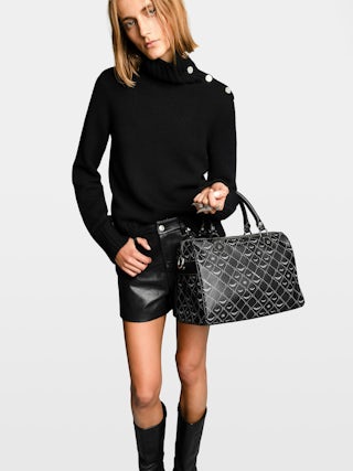 Sunny Medium Vibe Monogram Bag - Bag in monogram printed coated canvas, adjustable shoulder strap and grained leather handle.