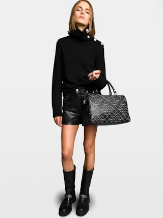 Sunny Medium Vibe Monogram Bag - Bag in monogram printed coated canvas, adjustable shoulder strap and grained leather handle.