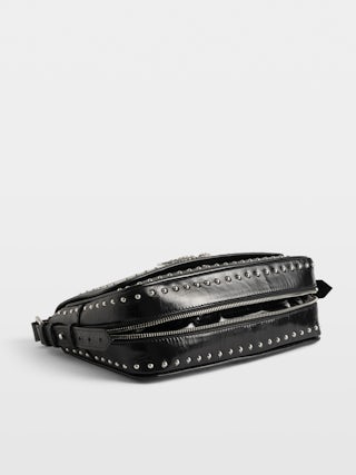 Tasche Le Zouzou Vintage Lackleder Studs - Kleine Tasche aus Lackleder mit Vintage-Effekt, Nieten, verstellbarem Schulterriemen und Signature-Flügeln.