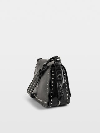 Tasche Le Zouzou Vintage Lackleder Studs - Kleine Tasche aus Lackleder mit Vintage-Effekt, Nieten, verstellbarem Schulterriemen und Signature-Flügeln.