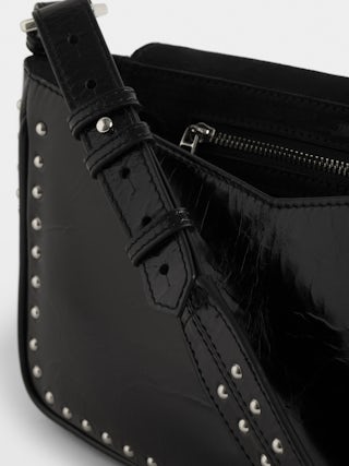 Tasche Le Zouzou Vintage Lackleder Studs - Kleine Tasche aus Lackleder mit Vintage-Effekt, Nieten, verstellbarem Schulterriemen und Signature-Flügeln.