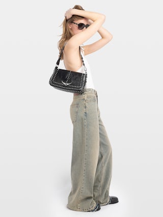 Bag Le Zouzou Vintage Patent Studs - Small vintage-effect patent leather bag with studs, adjustable shoulder strap and signature wings.