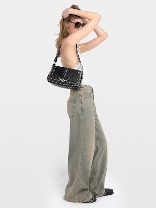 Bag Le Zouzou Vintage Patent Studs - Small vintage-effect patent leather bag with studs, adjustable shoulder strap and signature wings.