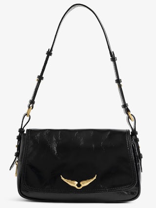 Le Zouzou Vintage Patent Bag - Small vintage effect patent leather bag with adjustable shoulder strap and signature wings.