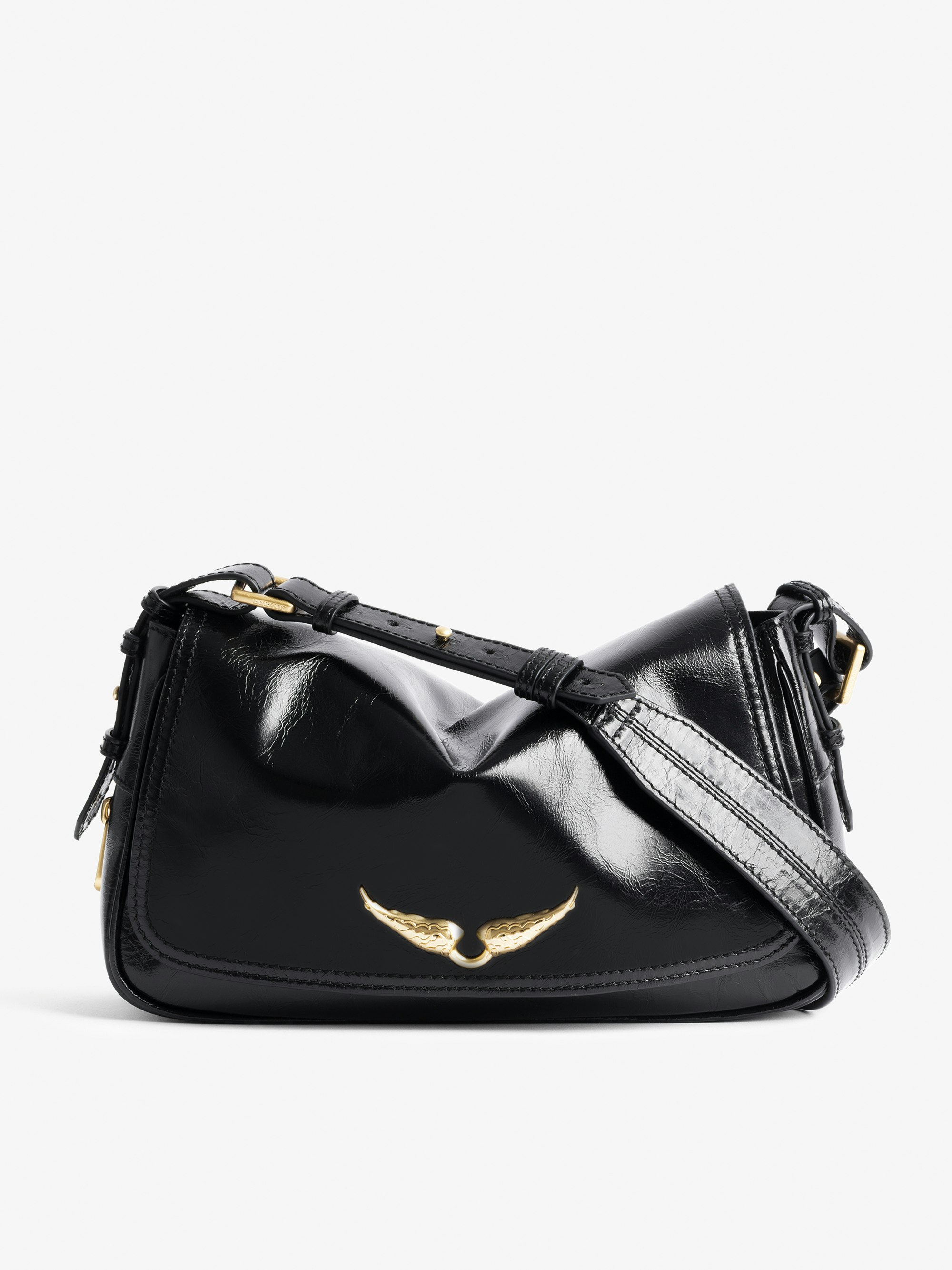 Le Zouzou Vintage Patent Bag - Small vintage effect patent leather bag with adjustable shoulder strap and signature wings.