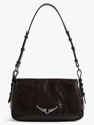 Sac Le Zouzou Vintage Patent - Petit sac en cuir vernis effet vintage, à bandoulière ajustable et ailes signature.