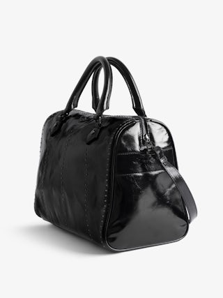 Sac Sunny Medium Vibe Studs - Sac en cuir vernis effet vintage à clous, bandoulière ajustable et anses avec signature ailes en métal.