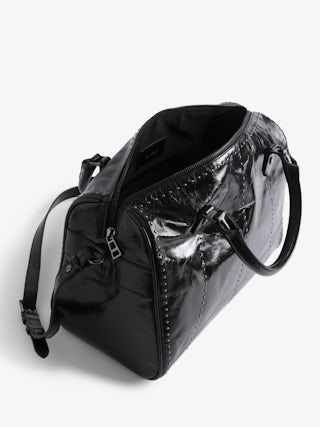 Sac Sunny Medium Vibe Studs - Sac en cuir vernis effet vintage à clous, bandoulière ajustable et anses avec signature ailes en métal.