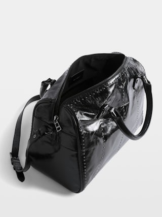 Sunny Medium Vibe Studs Bag - Patent leather bag with vintage effect and studs, adjustable shoulder strap and handles with metal wings signature.