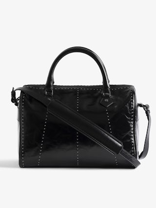 Sac Sunny Medium Vibe Studs - Sac en cuir vernis effet vintage à clous, bandoulière ajustable et anses avec signature ailes en métal.