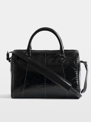 Sunny Medium Vibe Studs Bag - Patent leather bag with vintage effect and studs, adjustable shoulder strap and handles with metal wings signature.