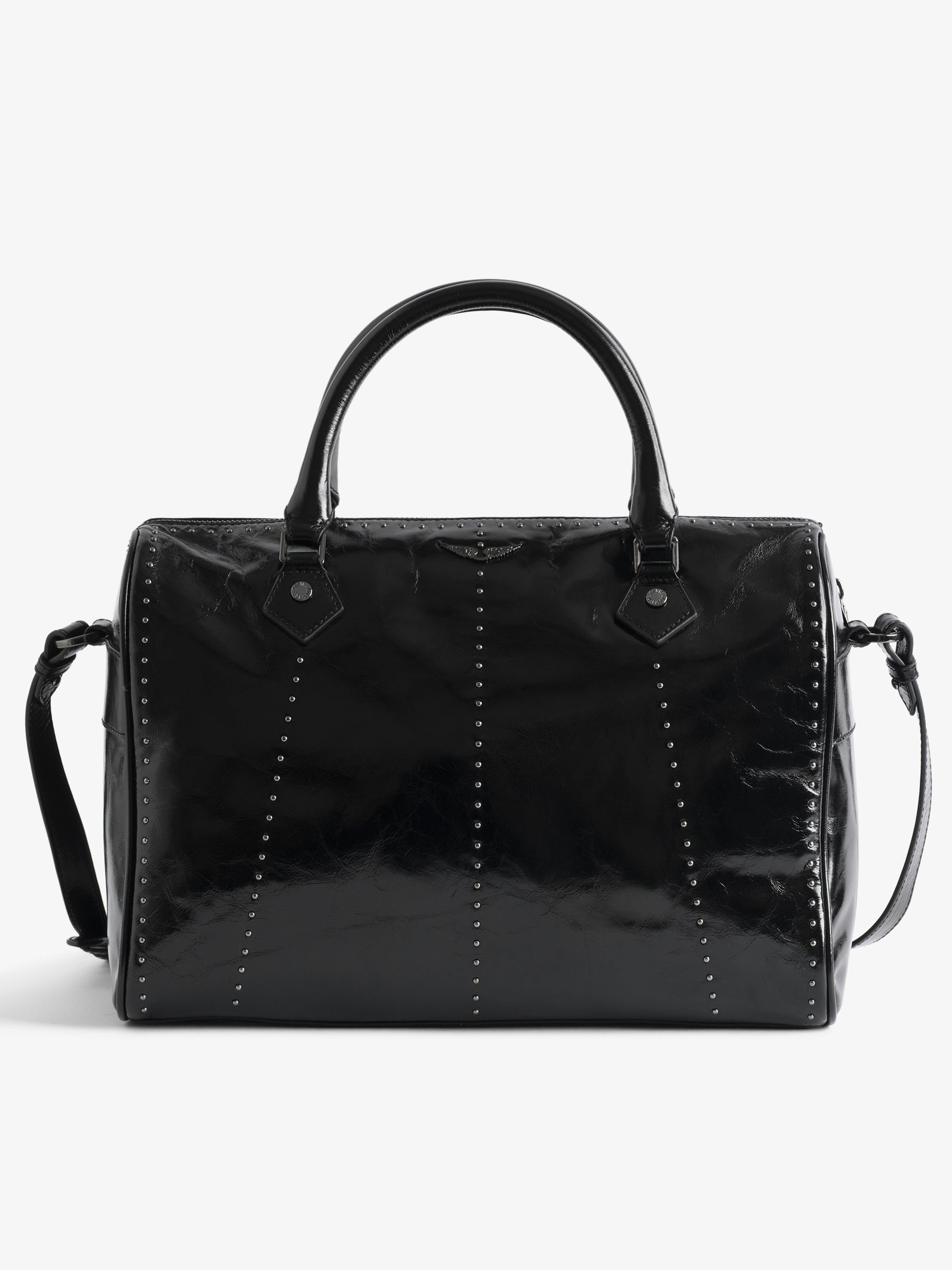 Sunny Medium Vibe Studs Bag - Patent leather bag with vintage effect and studs, adjustable shoulder strap and handles with metal wings signature.