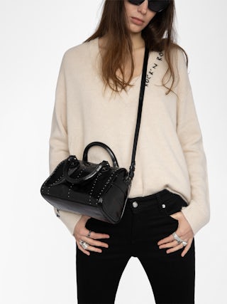 Sunny XS Vibe Studs Bag - Patent leather bag with vintage effect and studs, adjustable shoulder strap and handles with metal wing signature.